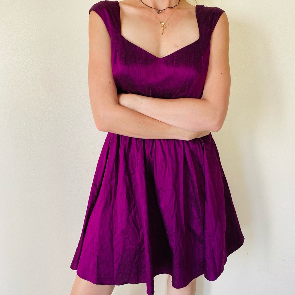 ABS Allen Schwartz A-Line tulle sleeveless Ruched 100% Silk Mini Dress - Picture 2 of 9